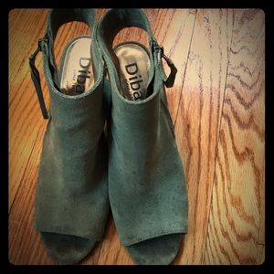 Peep toe sage green booties